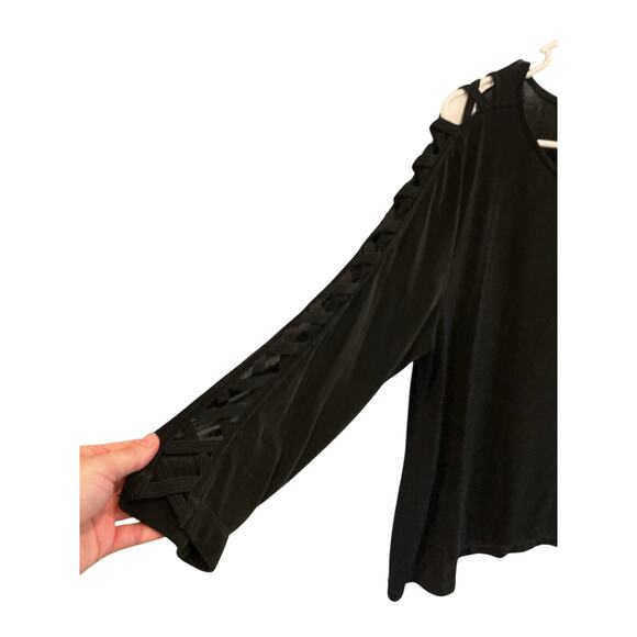 Chicos Travelers Lattice Top 3/4th Length Sleeve Size Large 2 Black NEW Airplane - Picture 6 of 6